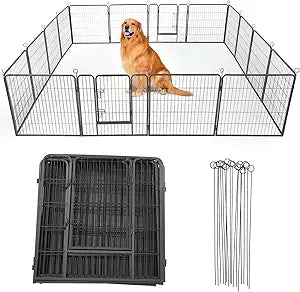 Outdoor Dog Playpen,Heavy Duty Metal Pet Exercise Pen,24 Inch, 16 Panels Metal Dog Fence with Gate, Pet Fence for Large/Small Dogs, Portable Dog Fence for RV Camping, Yard