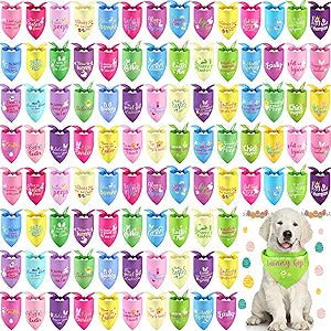 100 Pcs Easter Dog Bandana Bulk with Sayings Pet Triangle Scarf Bibs Washable Puppy Kerchief Adjustable Grooming Supplies for Small Medium Large Dog Cat Costume Accessories