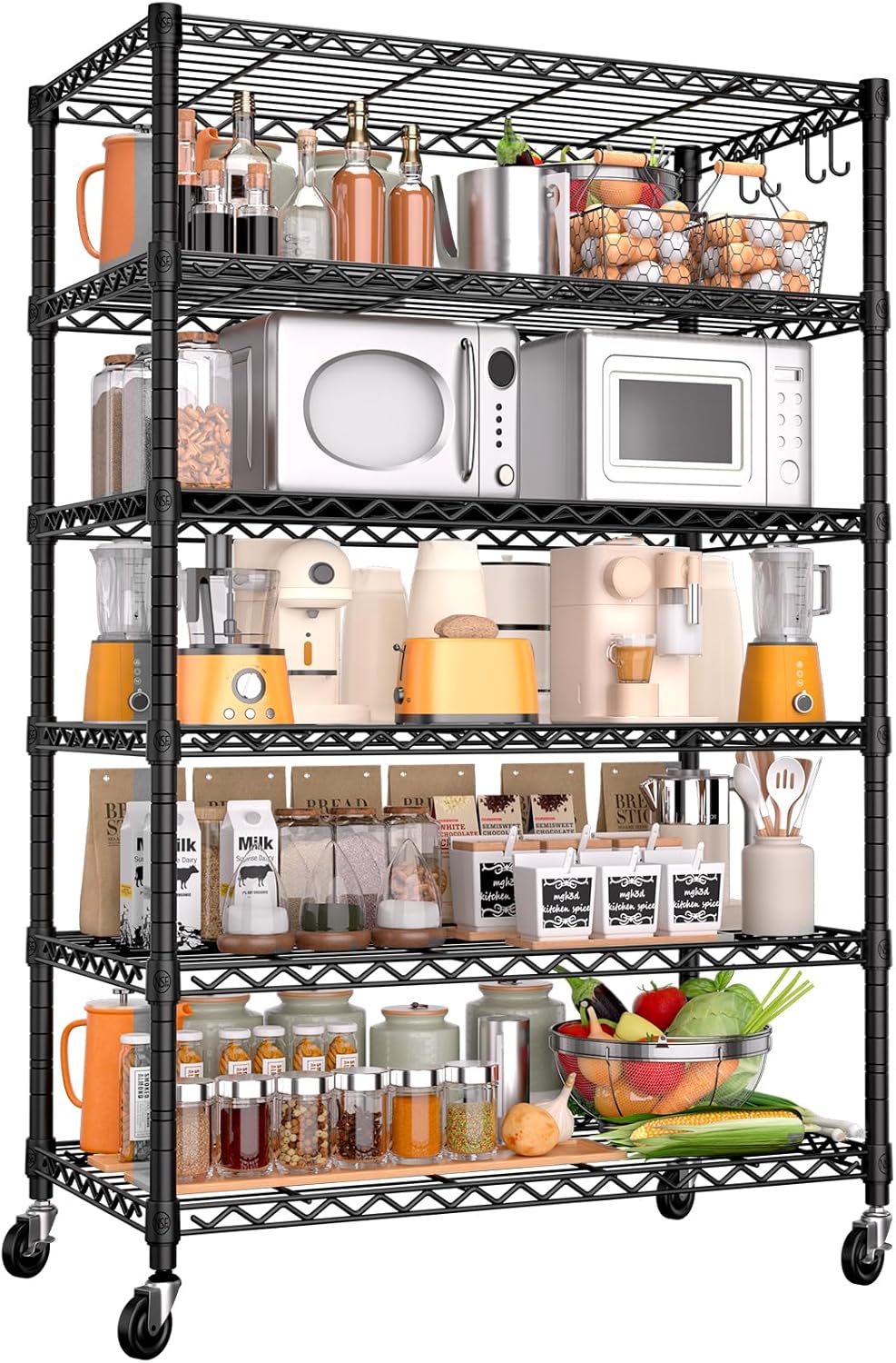 PrimeZone 6 Tier Wire Shelving with Wheels,Metal Shelf Heavy Duty Adjustable Kitchen Storage Shelves Unit,Pantry Organizer Rack Rolling for Garage Closet Laundry 36''W x 18''D x 78''H