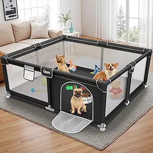 50x50x26 Inches Puppy Playpen with Gate, Dog Playpen for Puppies or Small Dogs, Sturdy Safety Dog Fence Pet Playpen with Thickened Fabric, High-Strength Nylon Wire Mesh for Indoor & Outdoor,Washable
