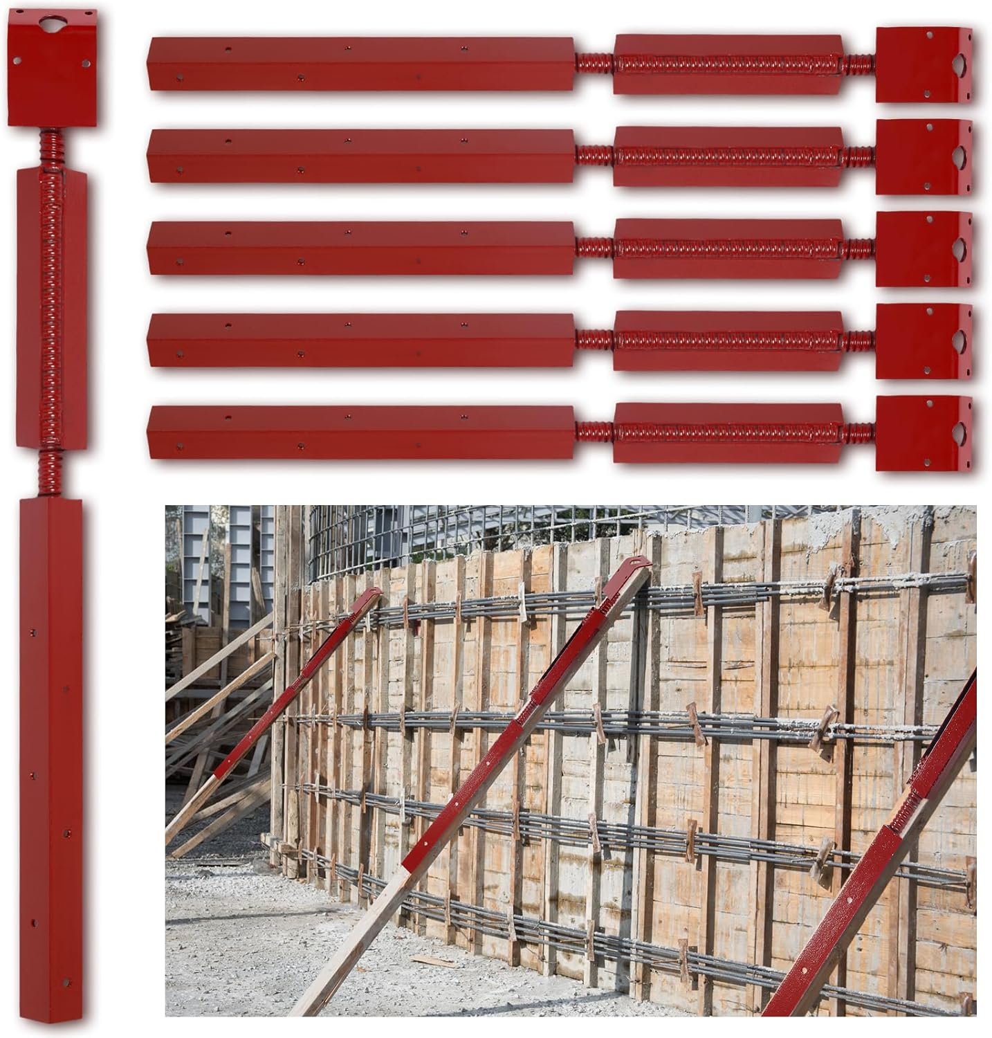 Blulu 6 Pcs Concrete Turnbuckle Form Aligner 35" - 38.5" Adjustable Length with 5" x 3" Bent Plate Adjustable Wall Brace Form Tube for Concrete Formwork Construction Engineering Tools