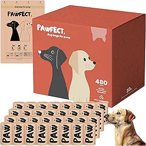 Pawfect Dog Poop Bags Rolls â€“ Biodegradable Poop Bags, Compostable Dog Waste Bags, BPI Certified Pet Waste Bags, Unscented, Large, Puppy Poo, Earth Friendly, Bolsas Para Perros Popo (480 Counts)