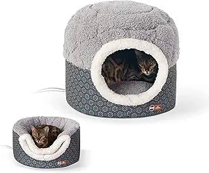 K&H Pet Products Heated Cat Bed for Large Cats Indoor, Thermo-Pet Nest 2-in-1 Heated Pet Cave Tent & Cuddler Warming Bed, Waterproof Heater, Machine Washable, Safety Listed - Small 18 X 15in Gray