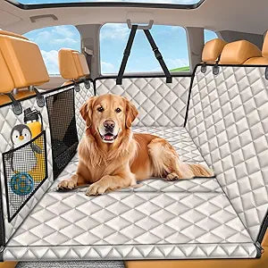 URPOWER Backseat Extender for Dogs - Hard Bottom Dog Car Seat Cover for Back Seat, Dog Hammock for Car and SUV, Pet Rear Seat Protector Dogs Travel Bed with Mesh Window & Side Flaps