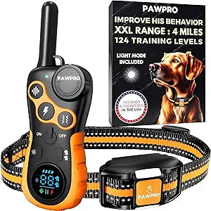 Dog Shock Collar with Remote, Unmatched 4-Mile Range, Night-Light Mode, Training Guide Included, 124 Training Levels & 4 Modes, Beep Vibration Shock, Waterproof Rechargeable, Fits All Dogs (1 Collar)