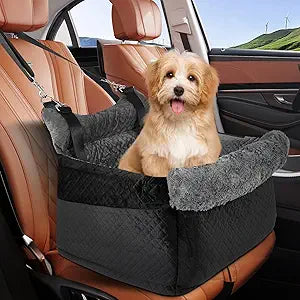 Dog Car Seat for Small/Medium Dogs up to 30lbs, Memory Foam Booster Seat with Anti-Slip Base & Storage Pockets, Washable Pet Travel Bed for Cars/Home/Travel (BlackGray)
