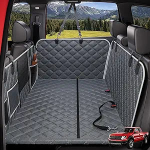 PetGenie Dog Car Seat Cover for Back Seat 10-Layer Military-Grade Protection, Hard Bottom Dog Hammock, Pet Bed Extender for Dogs, Waterproof Seat Protector Universal XL Size Fits for SUV Medium Truck