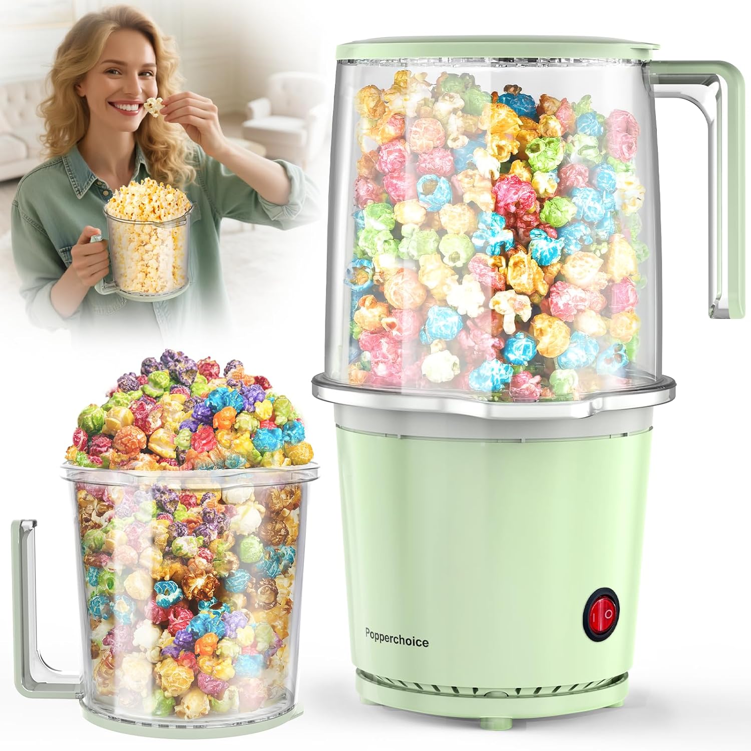 Air Popper Popcorn Maker \u2013 99% High Popping Rate Electric Popcorn Maker Machine with Serving Bowl, Oil-Free, 2 Min Fast Popping Personal Hot Air Popcorn Popper for Family Party Movie Night