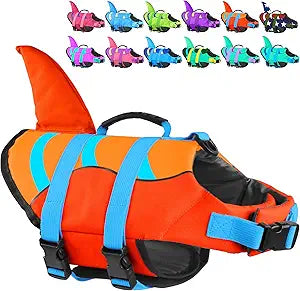 Fragralley Shark Dog Life Jacket, High Buoyancy with Tear-Resistant Nylon, Dog Float Vest for Swimming and Boating, Pet Life Preserver for Small Medium Large Dogs (PFD)