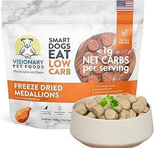 Visionary Pet Foods Low Carb Keto Natural Dry Dog Food <1g Net Carbs Freeze Dried Raw Real Chicken, Diabetic Friendly Made and Sourced in USA 25oz