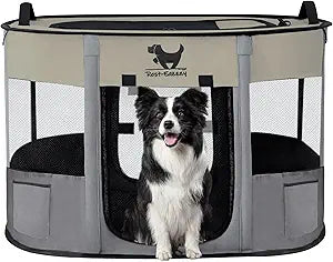 Rest-Eazzzy Dog Playpen, Foldable Kitten Playpen for Medium Dogs, Portable Pet Puppy Playpen with Removable Shade Cover, Indoor Outdoor Travel Camping Use for Small Pets with Carrying Case (M, Grey)