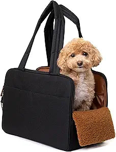 Black Dog Purse Carrier for Small Dogs â€“ Cotton Padded Interior, Multiple Pockets, Breathable Mesh & Comfortable Strap, Durable Polyester Travel Bag, Lightweight Cat Carrier, Versatile Small Pet Bag