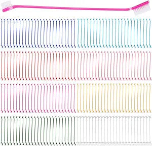 200 count Dog Toothbrush Bulk Dual Headed Dental Brushes Dogs Tooth Brushing Kit Long Handle Pet Tooth Brush for Puppy Large Small Cats and Most Pets Teeth Cleaning Dental Care Supplies, 8 Colors
