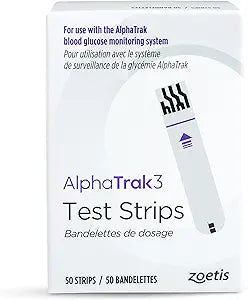 AlphaTrak 3 Test Strips for Use with AT3 Blood Glucose Monitoring System for Cats, Dogs, and Horses, 50 Count