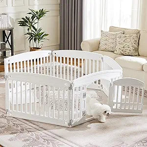 Sweetcrispy Plastic Dog Playpen - 6-Panel 24" Expandable & Durable Pet Fence for Medium Dogs - Indoor & Outdoor Portable Puppy Playpen with Secure Locking Door, White