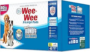 Four Paws Wee-Wee Superior Performance Unscented Extra-Large Pee Pads for Dogs & Puppies, Quilted Leak-Proof Dog Housebreaking Potty Training Floor Protection, 28" x 34", 40 Count