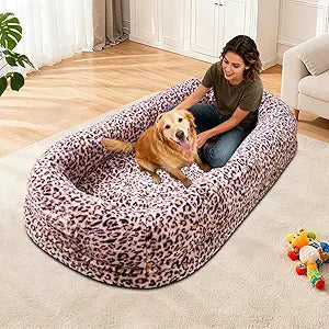 Human Dog Bed for Adult,70"x38"x10" Extra Large Human Pet Bed,Orthopedic Washable XL Dog Bed with Memory Foam (Pink Leopard Print)