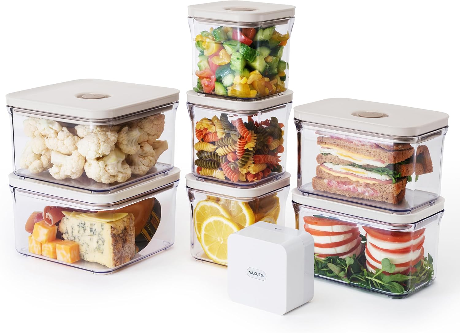 VAKUEN Premium Airtight Food Storage Container. Special Edition Mercury Color 8P\/Set. 7pcs Container and Vacuum Sealer. Patented Double Silicone Lining, 100% Leak Proof, BPA-FREE