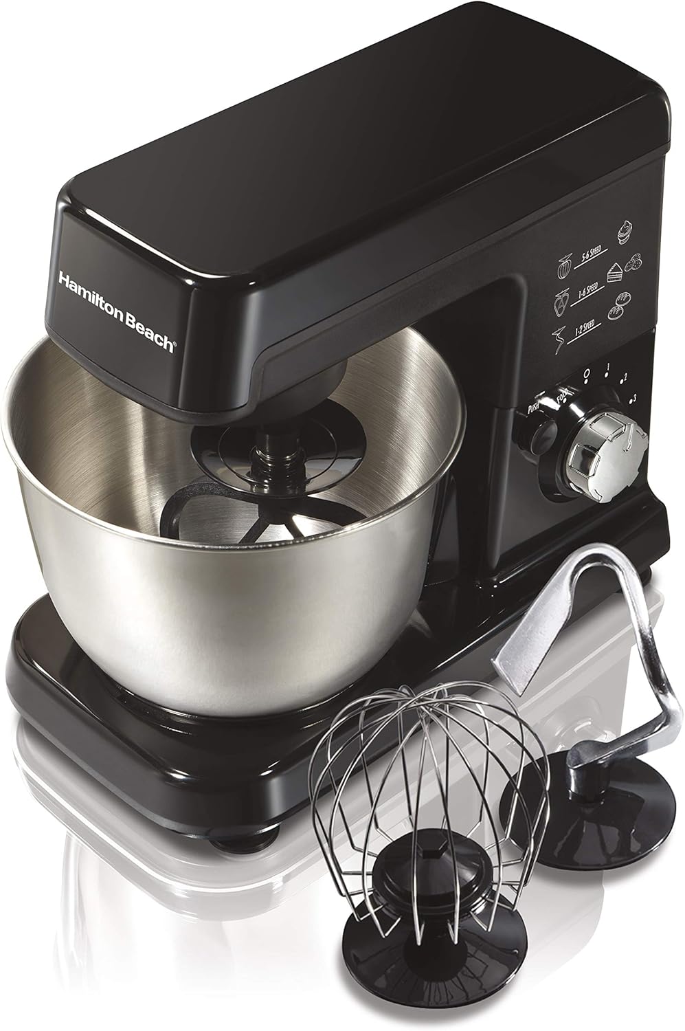 Hamilton Beach 6 Speed Electric Stand Mixer with Stainless Steel 3.5 Quart Bowl, Planetary Mixing, Tilt-Up Head, 300W Motor, Black (63325)