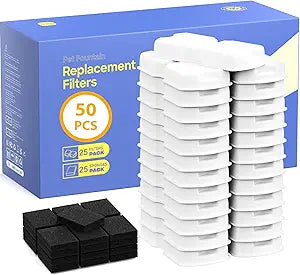 GIOTOHUN Pet Water Fountain Filter: 50 Cat Water Fountains Filter - 25 Carbon Filters & 25 Foam Filters - Suitable for GIOTOHUN Stainless Steel Cat Fountain S11