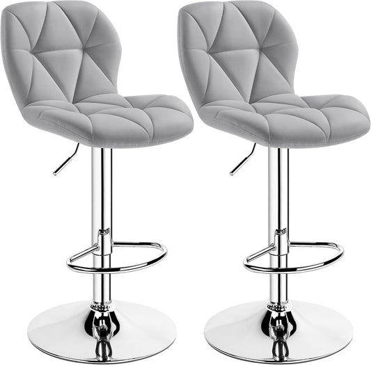 Yaheetech Grey Bar Stools Set of 2, PU Leather Bar Chairs with Backrest, Height Adjustable Swivel Island Stools for Bar, Kitchen Counter, Light Grey