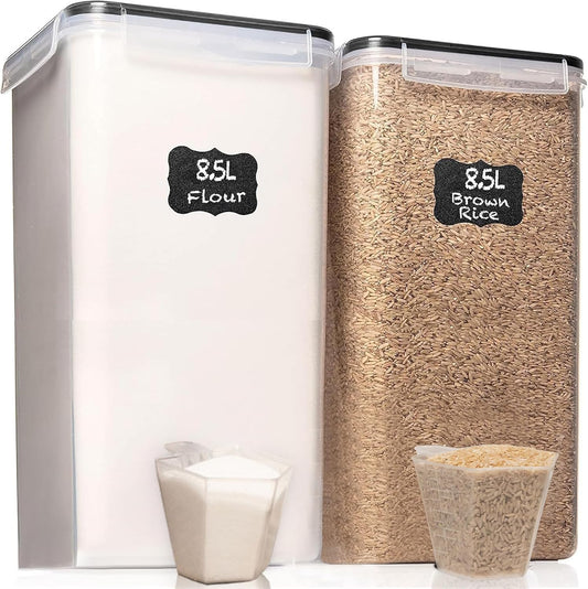WHITE FEATHER SUPPLIES 2 PC [8.5L \/ 287 Oz] Extra Large Airtight Food Storage Containers with Lids - BPA Free Kitchen and Pantry Organization Containers for Baking Supplies, Cereal, Flour, Sugar, Rice