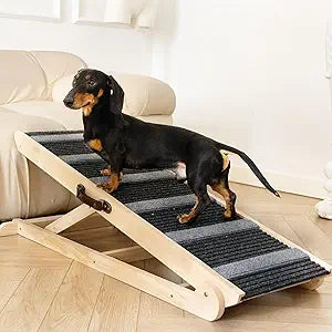 Dog Ramp for Bed, Dog Bed Ramp Grey, Dog Ramp for Car Rugged, Pet Ramp for Bed, Folding Portable Wooden Pet Ramps, for Small & Large Dogs & Cats