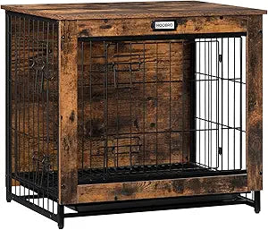 Dog Crate Furniture, 25.5" Small Dog Kennel Indoor, Wooden Cage with Pull-Out Tray, Double Doors Pet House Side End Table for Small/Medium Dogs, Rustic Brown BF642GW03G1