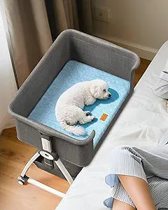 Bedside Dog Bed, 6-Height Adjustable Elevated Cat Bed for Small & Medium Puppy & Cat, Extension for Human Bed, Pet Bassinet with Removable & Washable Cover, Dogs Couch with Sides (30" L x 21" W)