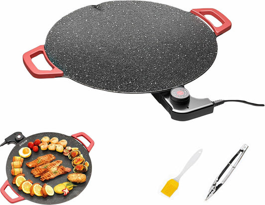 Non-Stick Electric Indoor Grill Pan, Multi-functional electric griddle Nonstick for Cooking Steaks, portable electric korean bbq grill, for Cooking Steaks, Pancakes & BBQ (black,40cm)