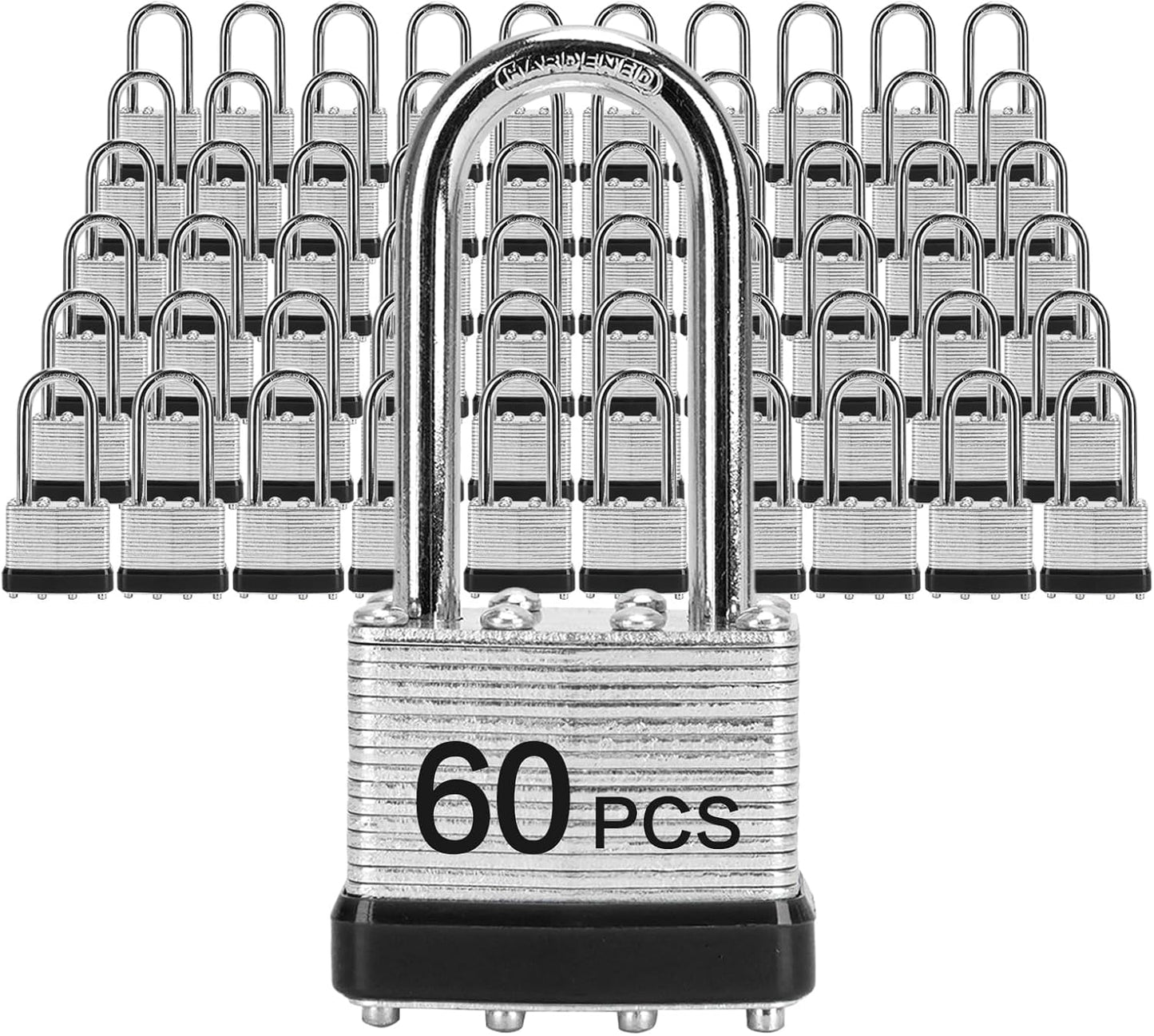 Padlocks with Same Key, LQYN 60 Pcs Laminated Keyed Padlock (1-9\/16", 40mm), Keyed Alike Locks, Long Shackle, for Storage Locker, Hasp Latch, Toolbox, Sheds