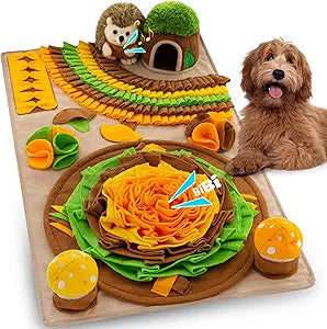 Pet Snuffle Mat for Dogs Hedgehog Puzzle Toy Large Sniffing Mat with Squeaky Mushrooms Portable Indoor/Outdoor Digging Mat for Foraging Skills & Stress Relief
