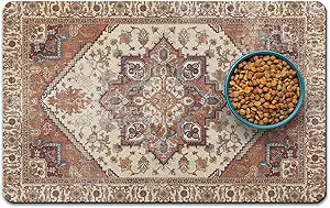 Dog Food Mats for Floors, Absorbent and Quick-Drying Pet Cat Food Mat,Anti-Fouling and Easy-to-Clean Pet Feeding Mat,Dog Bowl Mat for Messy Drinking Water Bowls.17 x32, Bohemia Style