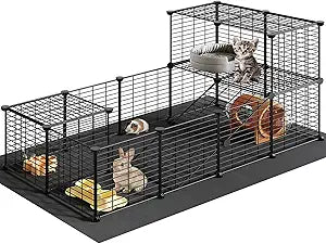 HOOBRO Guinea Pig Cage with Waterproof Mat, 24 Panels Small Animal Playpen, Rabbit Cage, Bunny Cage, Chicken Cage, Pet Playpen, Indoor Outdoor Yard Fence, 57 x 31.5 x 23.6 Inches, Black BK03PP03
