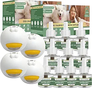 14 IN 1 Dog Calming Diffuser Kit with Night Light | 4 Plug-in Diffusers + 10 Refills (48ml Each) | New Formula Pheromone for Dogs | Anxiety Relief, Stop Barking, Reduce Stress | 300 Days Supply