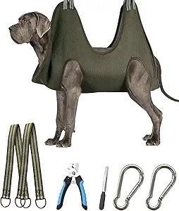 10 in 1 Pet Grooming Hammock Harness with Nail Clippers/Trimmer, Nail File, Comb,Dog Nail Hammock, Dog Grooming Sling for Nail Trimming/Clipping (XXXL/Under 140lb, Khaki Green)