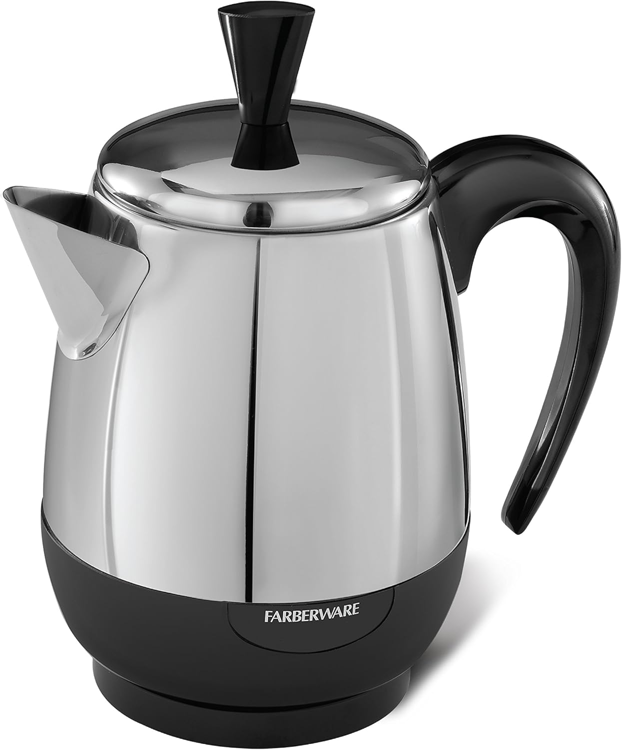 Farberware Electric Coffee Percolator, FCP240, Stainless Steel Basket, Automatic Keep Warm, No-Drip Spout, 4 Cup, Black\/Silver