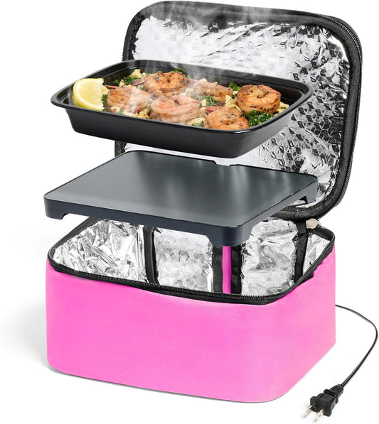 HOTLOGIC Mini XP Portable Electric Lunch Box Food Heater - Expandable Food Warmer Tote and Heated Lunchbox for Adults Work\/Car\/Home - Easily Cook, Reheat, and Keep Your Food Warm - PINK - 120V