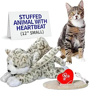 Pet Fit For Life Stuffed Animal for Cats - Calming Sleep Aid with USB Rechargeable Heart Beat & Heat Pack for Anxiety Relief - Huggable Kitty Soother, Original Cuddle Plush Toy for Crate Training