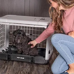 Pet Gear â€œThe Other Doorâ€ 4 Door Steel Crate for Dogs/Cats with Removable Tray, Fog, 27 Inch