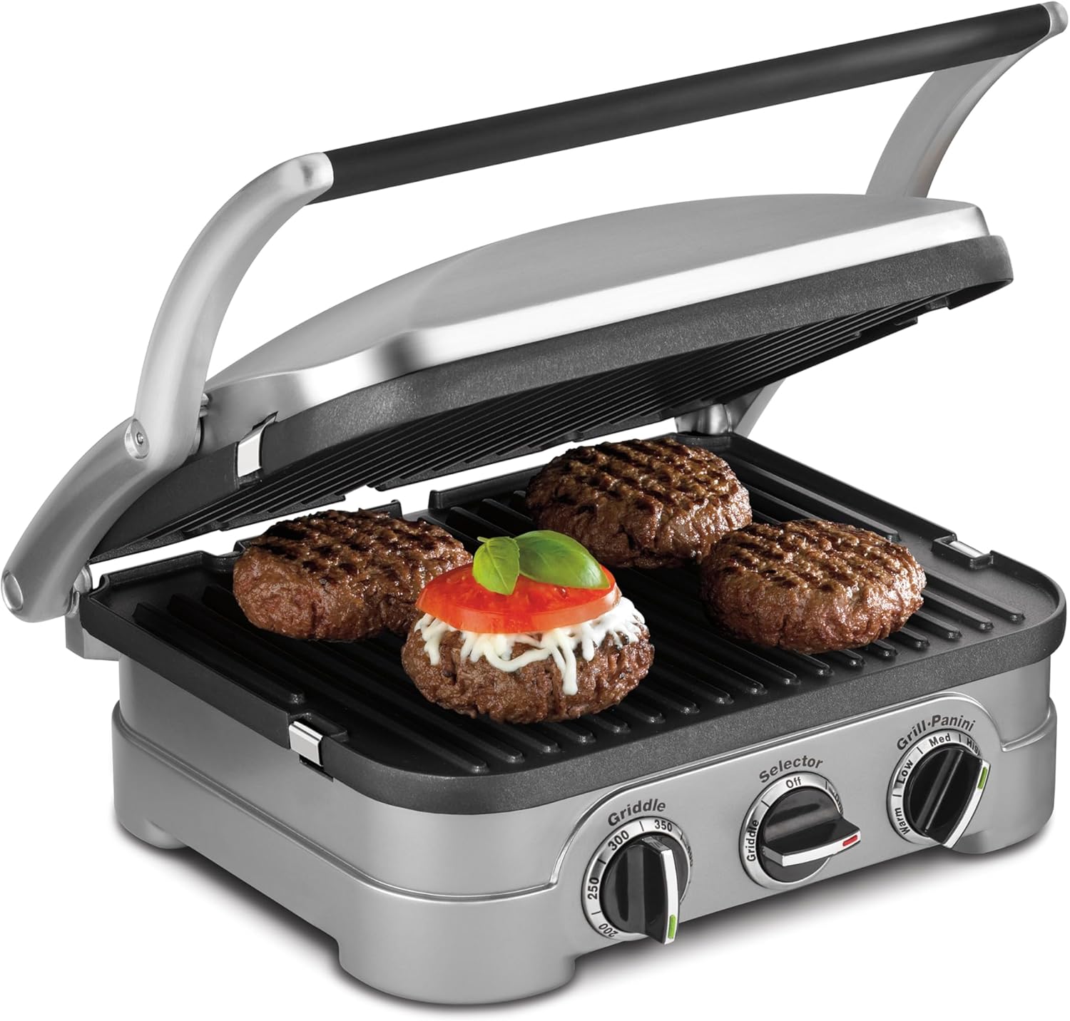 Cuisinart Griddler Indoor Grill, Panini Press, Sandwich Maker & More, 5-in-1 Grilling, Dishwasher-Safe Nonstick Cooking Plates, GR-4NNAS, Stainless Steel