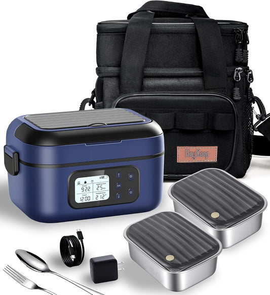HEYKEEP XL Cordless Electric Heated Lunch Box for Adults, Battery-Powered,2 x 6.3-Cup Capacity, Rechargeable Portable Self-Heating Food Warmer for Work Travel Car