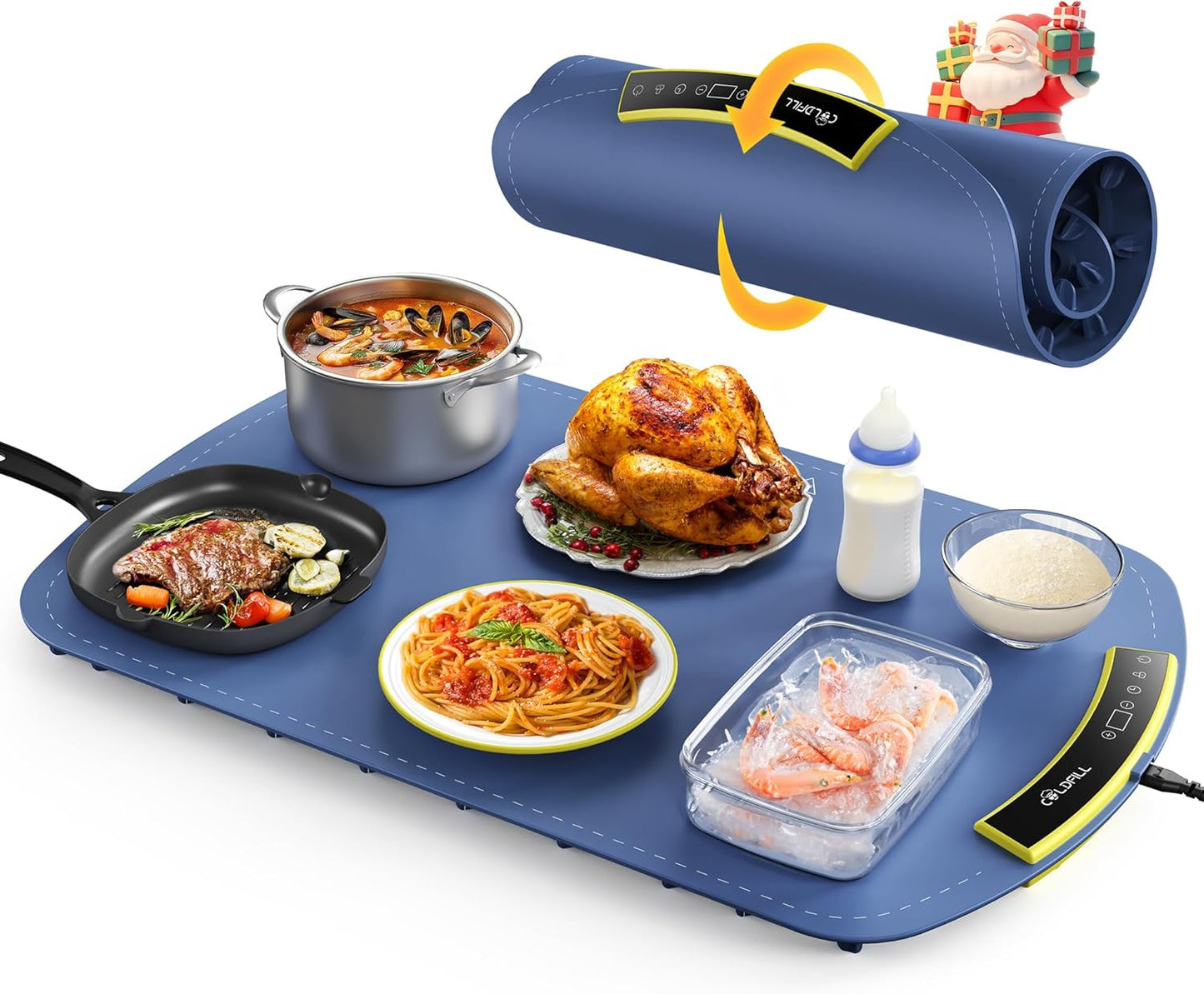 Food Warming Mat - 5s Rapid Heating Electric Warming Tray with 8 Temp Setting, 4 Hours Auto-Off, Easy to Clean, Foldable Sillicon Warming Mat for Food, for Buffet, for Party, for Thawing