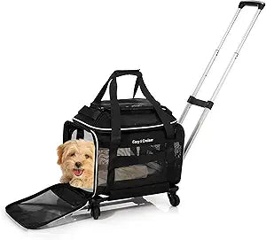 Airline Approved Top-Expanding Pet Carrier on Wheels- Extra Spacious Soft Lined Carrier! 18x11x11 (Black, Original Mesh Sides)