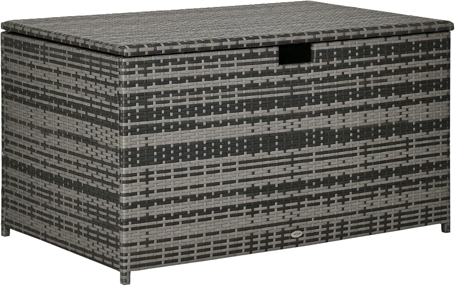 Outsunny 113 Gallon Deck Box, Rattan Outdoor Storage Box, Waterproof Storage Container for Indoor, Patio Furniture Cushions, Pool Supplies, Garden Tools, Dark Gray