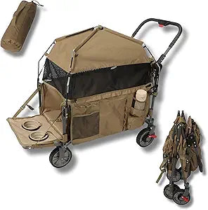 Foldable Pet Wagon Dog Stroller with Removable Fully Zipped Tent, Pet Travel Wagon with Extendable Ramp Built-in Storage Attached Water and Food Station
