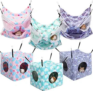 6 Pcs Ferret Cozy Cage Accessories Triple Rat Cage Hanging Hammock Guinea Pig Cube Hammock Chinchilla Bed Hideout Small Animals Toy Accessories Sugar Glider Squirrel Hamster(Spotted Heart)