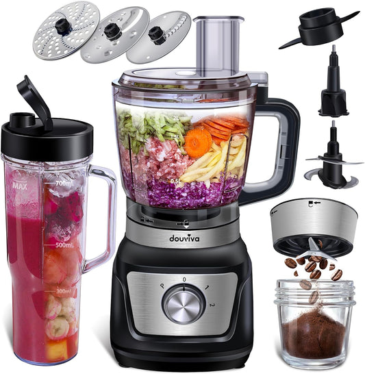 Food Processor Blender Combo,3-1 Countertop Blender with 8-cup Processor Bowl,Grinder,24oz To-Go Lid Cup,1000W Blenders for Kitchen with Smoothies&Shakes, Electric Cheese Grater\/Shredding,Dough