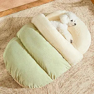 Bed for Dog and Cat, Pet Bed, Ultra Soft Cute Plush Slipper Cat Cave Bed, Anti Slip Warm Pet House Nest, Self-Warming, Ideal for Indoor Use - Fits up to 25lbs (30"X22", L, Green)