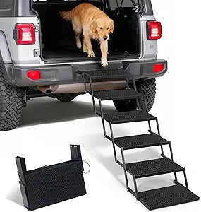 Foldable Dog Car Steps - Upgraded Non-Slip Pet Stairs for Large Dogs, Portable Metal Frame Dog Ramps for High SUV, Truck and Cars, Lightweight Pet Ladder with High Load-Bearing Capacityï¼ŒUp to 350Lbs